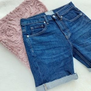 Everlane hi rise cutoff cuffed midi jean shorts